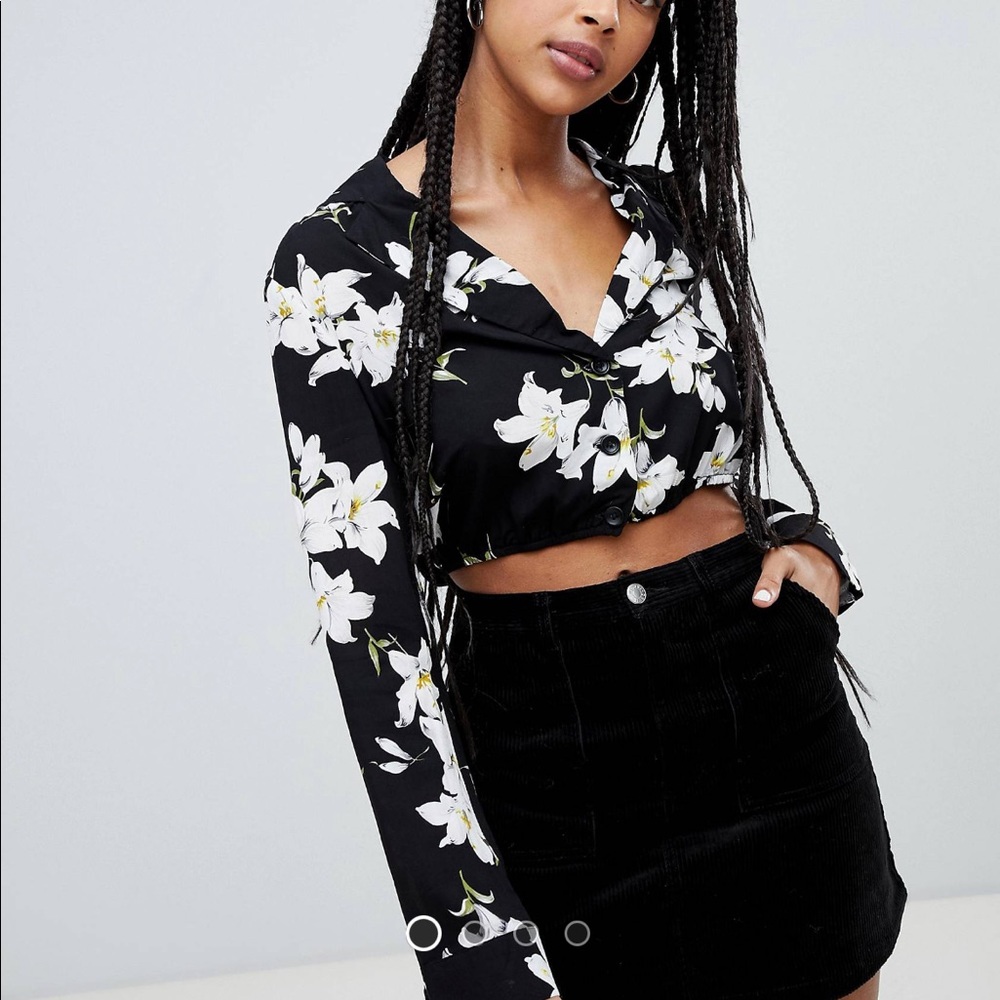 Emory Park Womens cropped long sleeve Hawaiian shirt